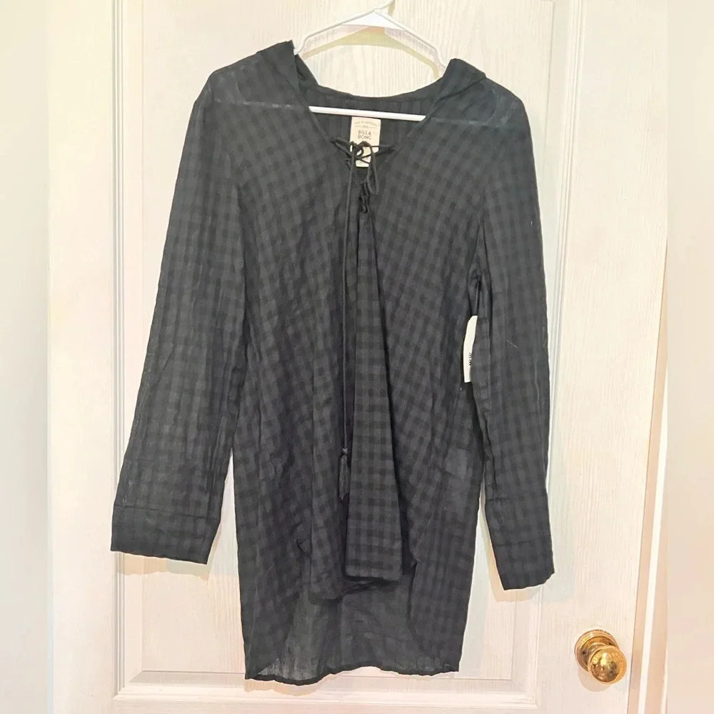 NWT Billabong Womens Hooded Tunic Top  Lace Up Long Sleeve